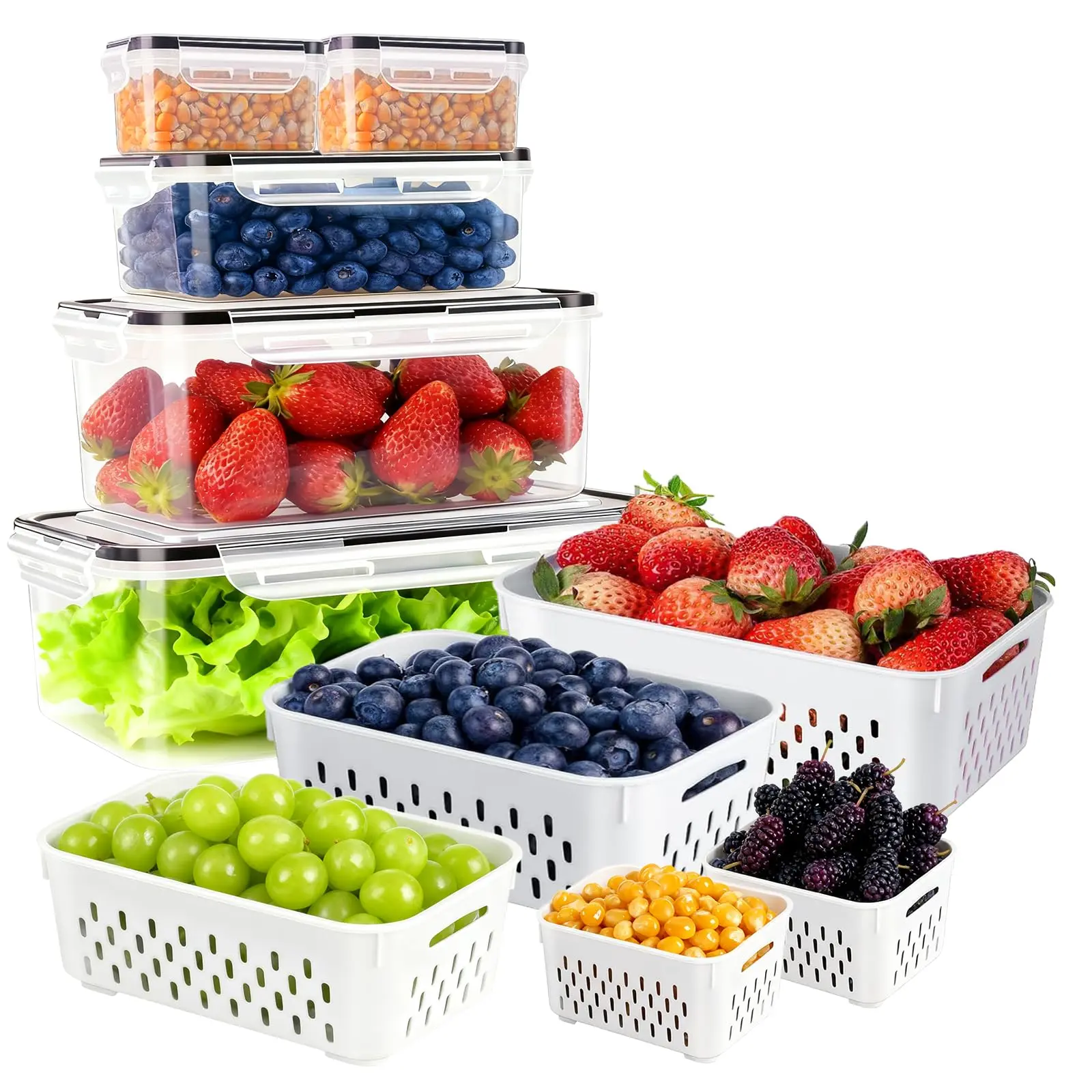 4PCS Fridge Organizers and Storage Stackable Fruit Storage Container for Fridge with Removable Colander, BPA-Free Food Storage Container for Salad Berry Vegetable Meat Keeper Fresh Containers, Kitchen, Utensils