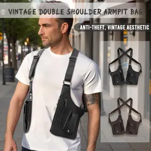 Men's Tactical Vest Backpack Underarm Hanging Tool Bag Hands-Free Cycling Fitness Running Chest Bag Outdoor Sports Motorcycle Hiking Durable Chest Bag Ideal Gift for Men Black Brown Motorcycle Accessories Adjustable Shoulder Strap PU Leather shoulder bag