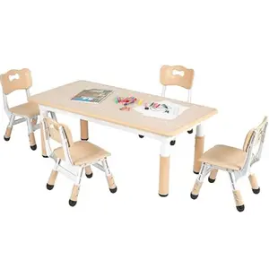 MAMIZO Kids Table and 4 Chairs, Height Adjustable Toddler Desk & Chair Set w/Anti-Slip Legs, Large Children Activity Table with Graffiti Desktop (47.2" x 23.6") for Ages 2-10, Daycares, Classroom, Homes summergarden