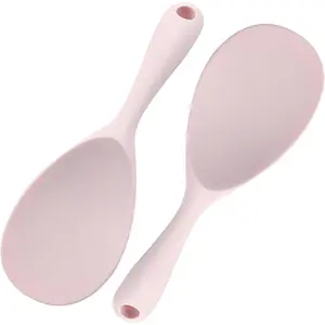 2Pcs Pink Silicone Rice Paddle Spoon Non Stick Heat Resistant Kitchen Utensil for Rice Salads Mashed Potato
