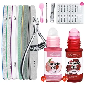 Nail Prep & Care Kit with 5ml 2-Scent Nail Nutrition Oil, Long Handle Round Brush, 20pcs Alcohol Wipes, 6pcs Nail Files, Cuticle Nipper, Large Smile Nail Clipper & Cuticle Pusher, Professional Manicure Tools Set for Acrylic Nails