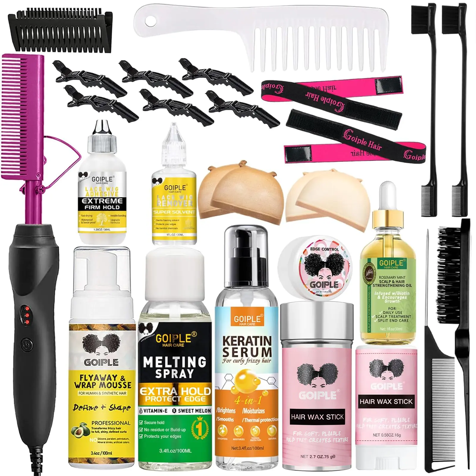 Hot Comb Straightener for Black Hair and Wigs - Perfect Heat Pressing Comb for Sleek, Frizz-Free Results Heatless Curling Set