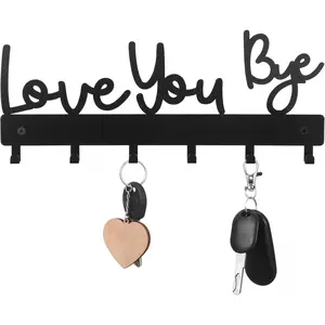 Key Holder Wall Mount Love You Bye Key Holder Hook Rack Organizer Hanger with 6 Hooks for Wall Express Love Art Sign Decor for Entryway Front Door(Hook Style,10 x 4)