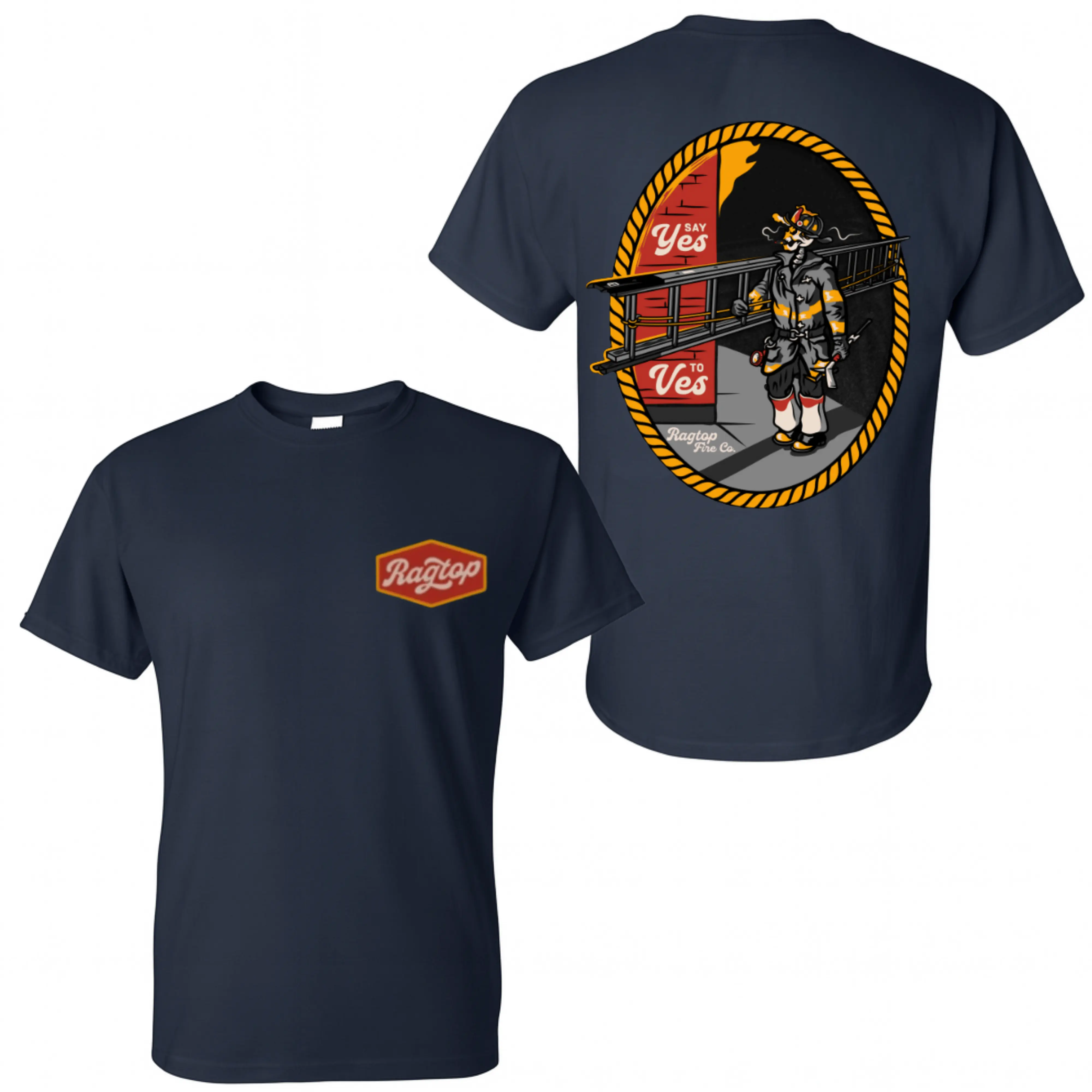 Men's Firefighter T-Shirt with Skeleton Ladder Graphic, Casual Round Neck Shortsleeve Streetwear with 2-Sided Print