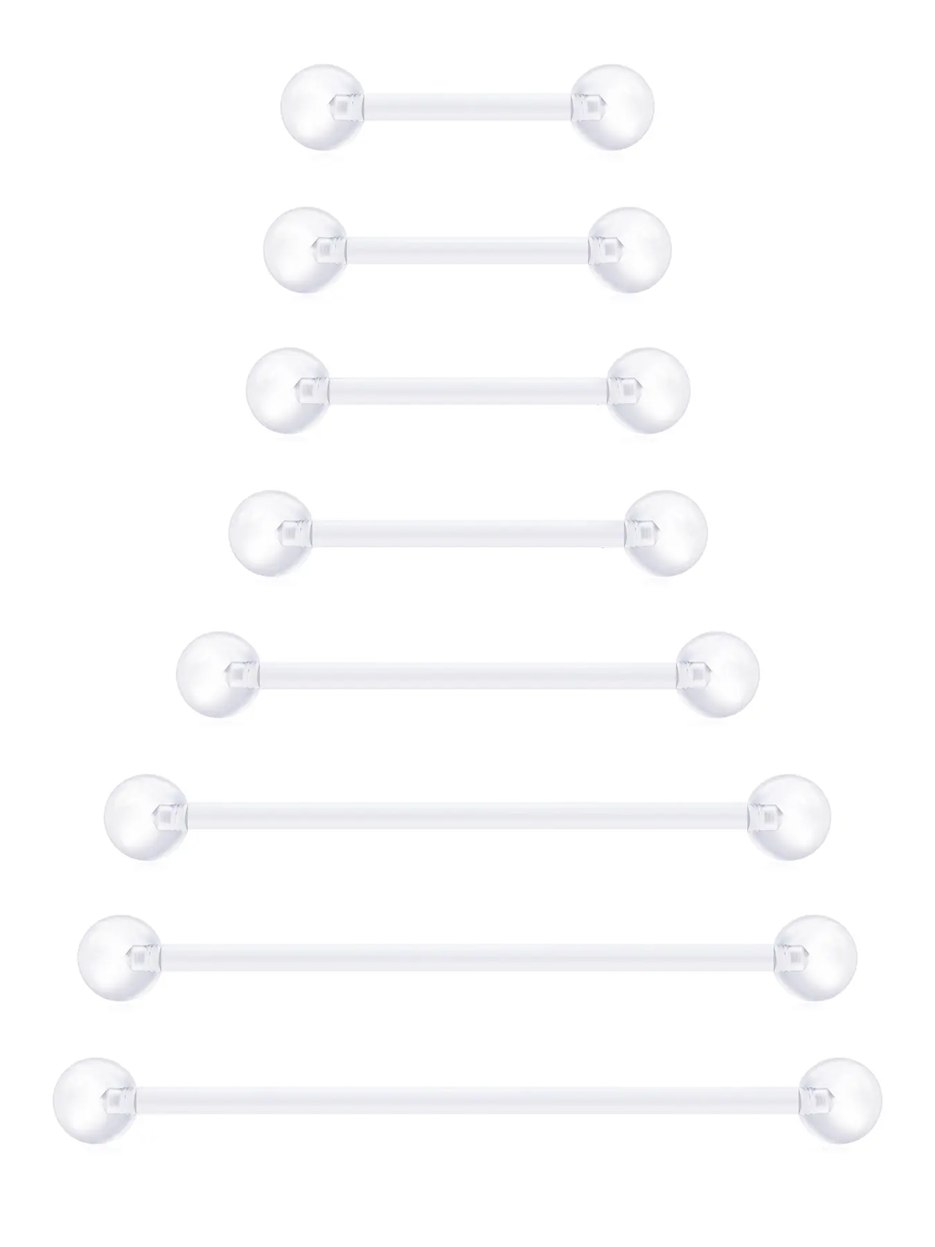10PCS 14G Clear Bioflex Flexible Acrylic Straight Bar Industrial Barbell Body Piercing Jewelry Tongue Rings Barbells Nipple Ring Retainer Piercing for Work, Pregnancy, Surgery Sport Work, 12MM-38MM Bar Length