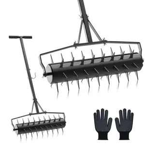 Slendor 18/23 Inch Manual Lawn Aerator Heavy Duty Rolling Garden Tool with 3 Adjustable Height Handles Soil Penetrator Spikes