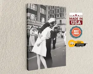 V-J Day Times Square Kiss Canvas Iconic WWII Victory Photo Handcrafted Artwork - High-Quality Canvas with Custom Sizing Options