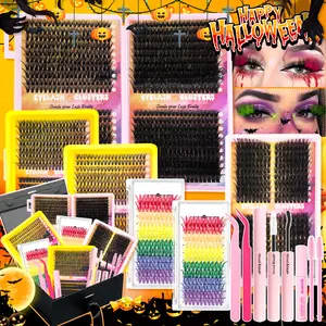 Halloween False Eyelash Extension Kit, High Quality Eyelashes, 2020 Pcs Cluster Lashes, DIY Lash Clusters, Includes Glue Remover Tweezers Brush, DIY Volume Eyelashes Fun Makeup Set