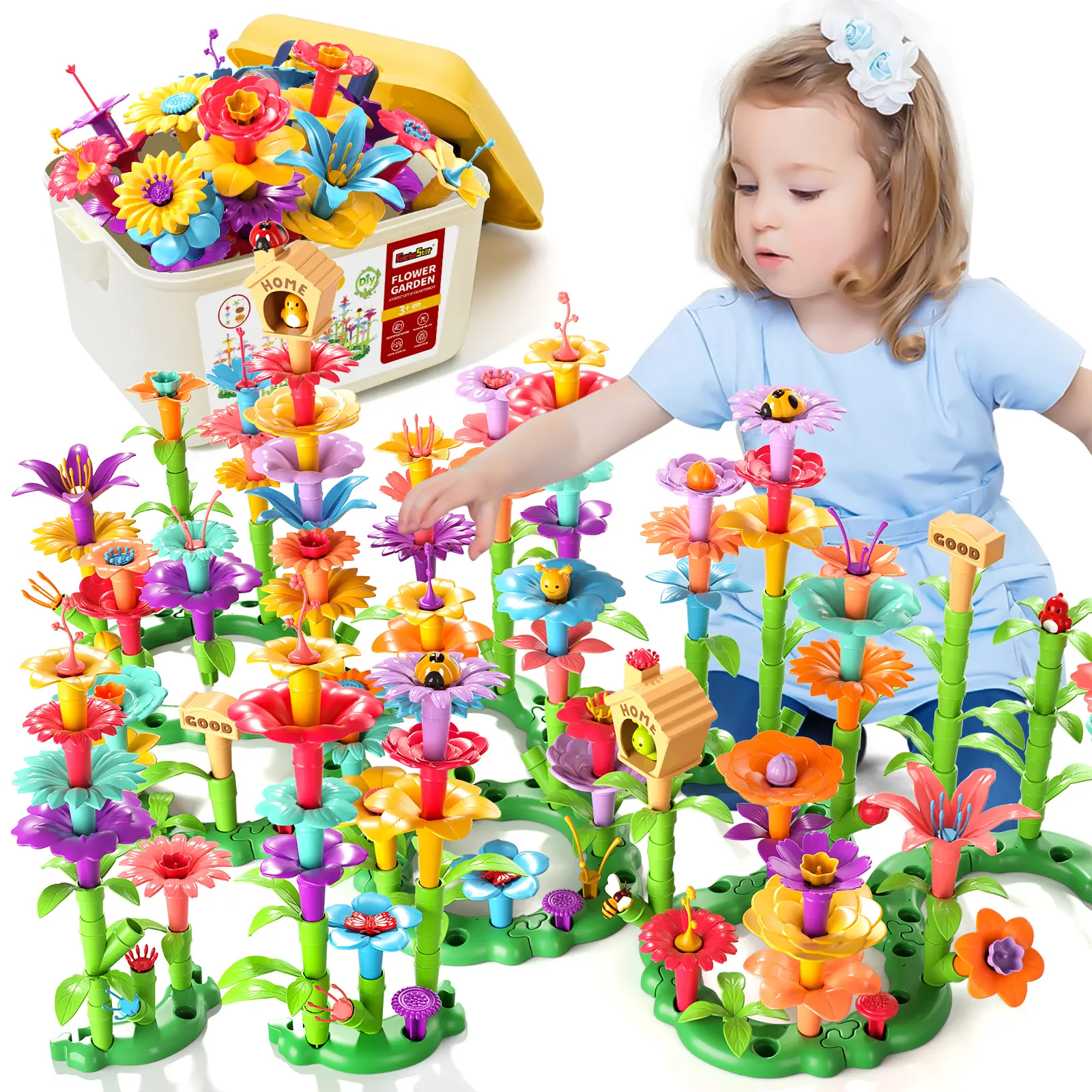 One garden-themed building block set:easy-to-assemble STEM blocks,a toy designed for preschoolers’ creative activities that develops hands-on skills,an excellent gift choice for Mother’s Day,birthdays, Valentine’s Day,Indoor parent-child interactive games