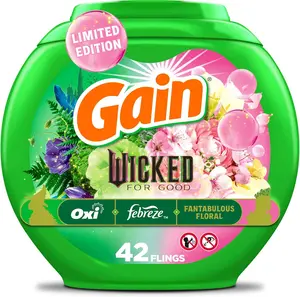 Flings! "Wicked: For Good" Limited Edition Laundry Detergent Pacs, 42 Count, Fantabulous Floral Scent, 3 in 1 HE Detergent Pacs with Oxi Boost and Febreeze