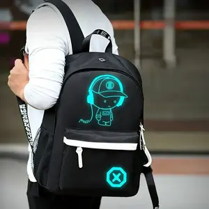 oein Stylish Lightweight Oxford Fabric Glow-in-the-Dark Men's Backpack - Large Capacity Daypack with USB Charging Port for Daily Commute, Campus, Cartoon, High School