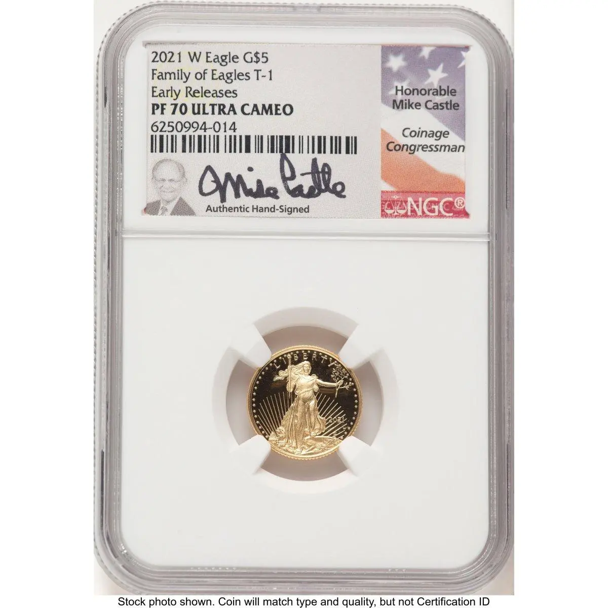 Modern Bullion Coins (2021-W Type 1 Proof Gold Eagle 1/10 oz ER Mike Castle)