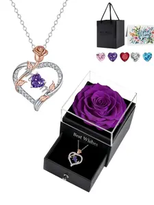 MOM Rose Glow · Color Charm Two-tone rose gold necklace, Heart Design Necklace, light luxury, versatile and simple clavicle chain.Paired with a purple preserved rose gift box.Ideal gift for birthdays, Mother’s Day and Valentine’s Day.