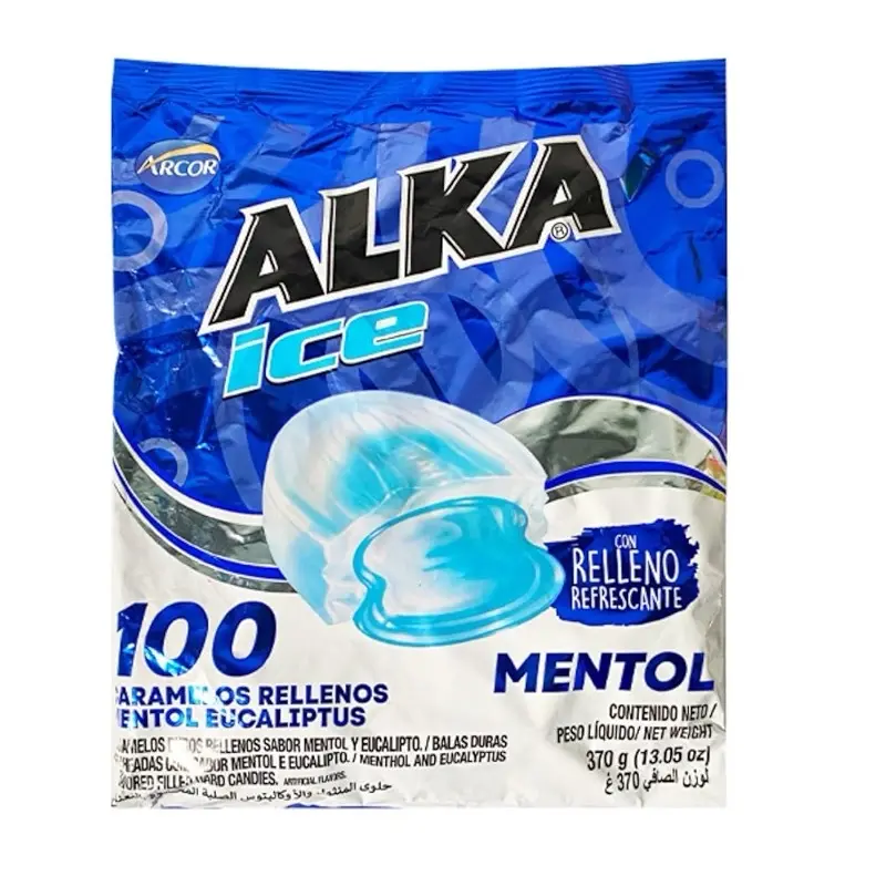 1 Bolsa De Alka Ice Caramelo Relleno Refrescante Sabor mentol y eucalipto 100 und