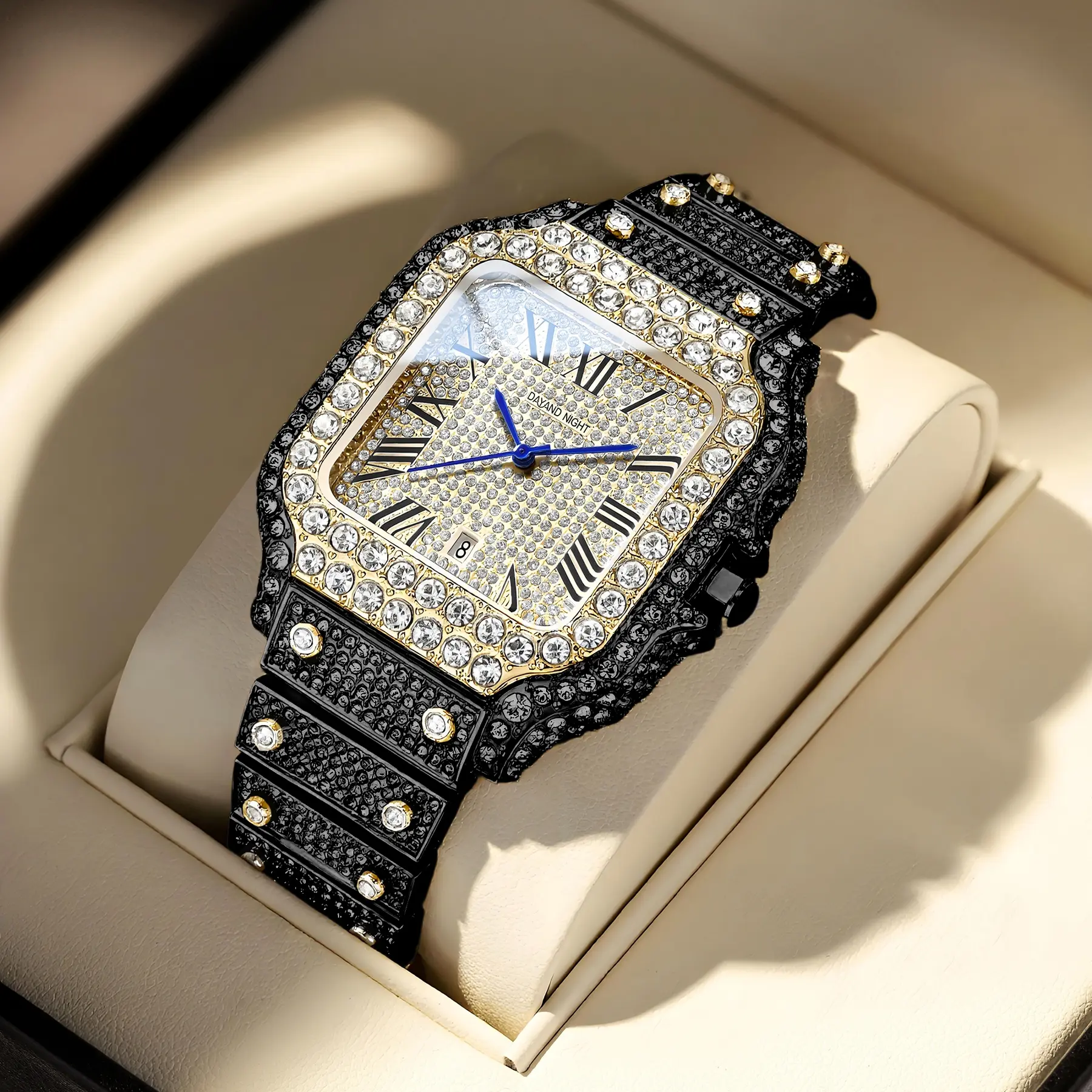 Men’s 42mm Waterproof Rose Gold Bling Watch - Urban Street Style Fashion Statement Piece for Men’s Fashion Accessories Collection Trendy Wristwatch relojes para hombres watches for men watches