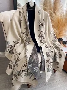 Women's Elegant Floral Pattern Fringe Scarf, Soft Warm Tassel Decor Shawl for Fall & Winter, Fashion Accessory for Women and Girls