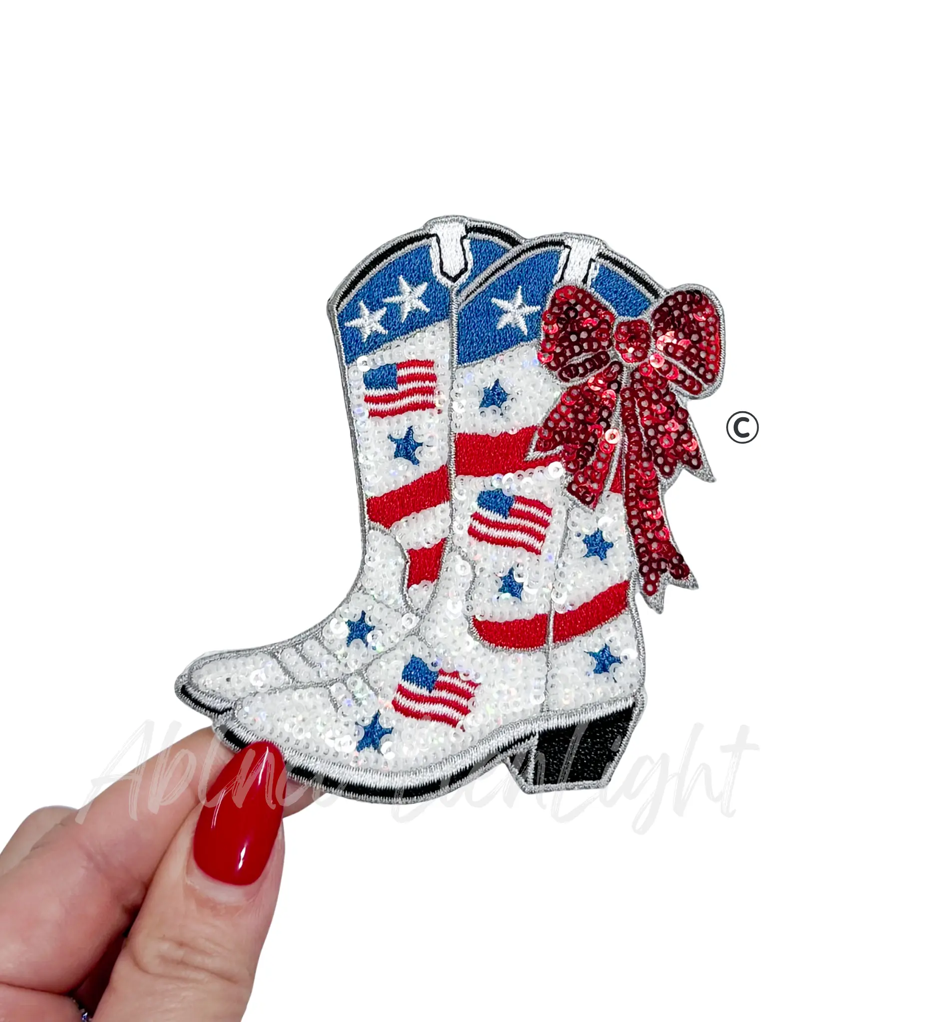 Red White Blue 4th of July Boots Sequin Patch - Small