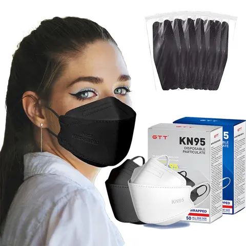 GTT KN95 Disposable Adult Face Masks, 200pcs Pack, 4-Layer Non-Woven 3D Fish Shape with PM2.5 Filters, 95% Filtration Efficiency, Breathable Soft PPE for Healthcare Protection, Casual, Wedding & Engagement Use