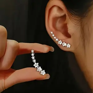 Flower Zircon Ear Crawler Earrings - Sparkling Crystal Ear Climber for Women