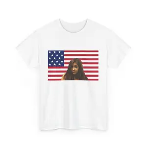 Funny Patriotic Graphic Fashion Summer Tee for 4th of July Featuring the Jersey Shore Snooki in American Flags Unisex Heavy Cotton Tee