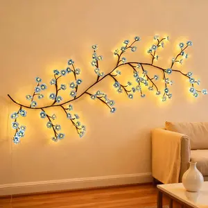 Cherry Enchanted Willow Vine Lights 1.8m 96LED Blue Cherry Blossom Tree Branch Lights for Wall, Remote Timer 8 Light Model Bedroom Wall Doors Wedding Christmas