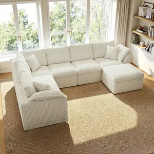 Modular Corduroy Cloud Sofa - Comfy Corduroy Sofa, Modern Sectional Futon Couch with Flexible Splicing, Soft Comfort, Extra-Wide Oversized Plush Seat, Chaise Lounge, Pet-Friendly Indoor Furniture for Families & Apartments outdoorfun