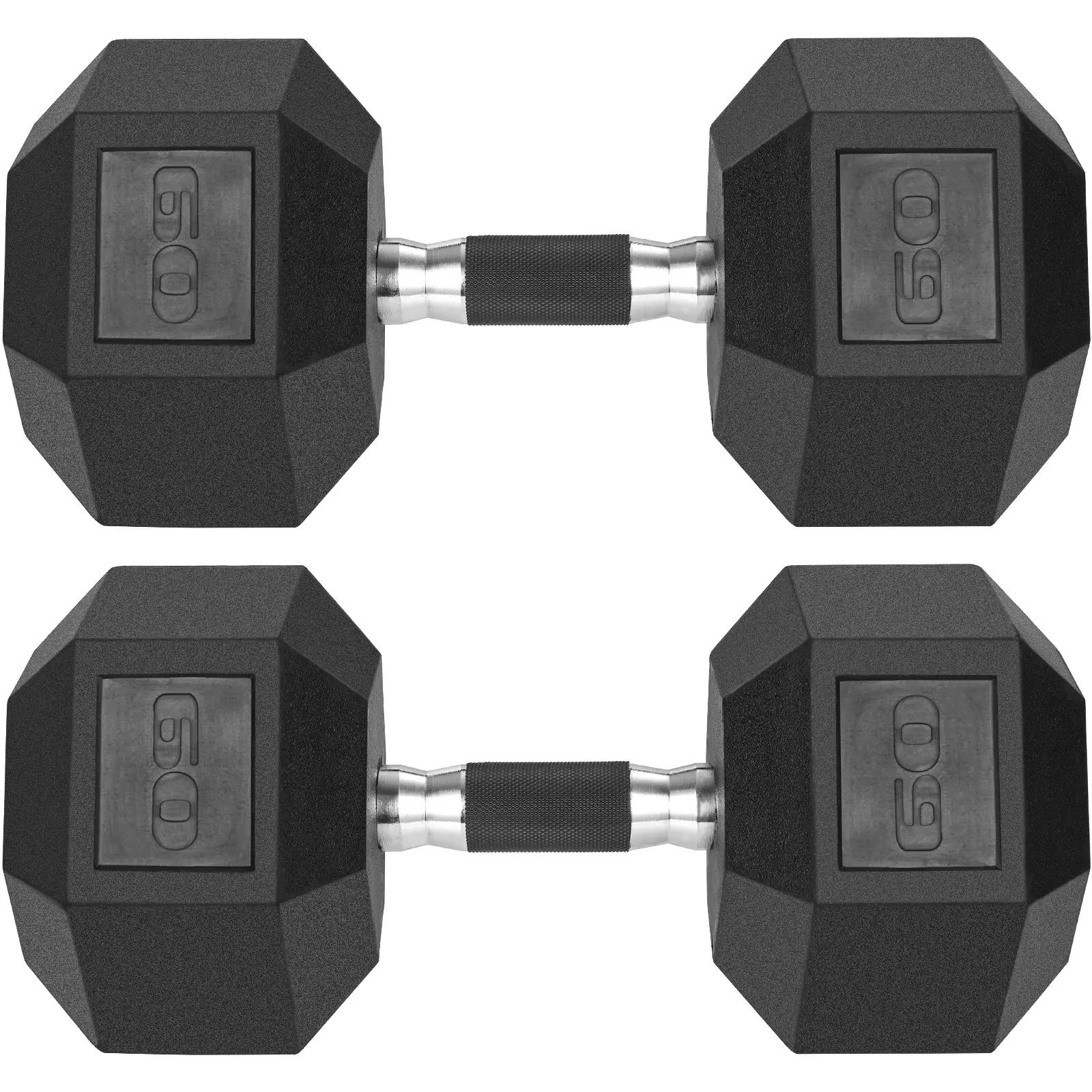 TLGREEN Rubber Grip Dumbbells Rubber Coated Cast Iron, with Anti-Slip Hex Black Dumbbell, Free Weights Dumbbell Set, 60lb/ 65lb/ 70lb/ 75lb dumbbells set of 2