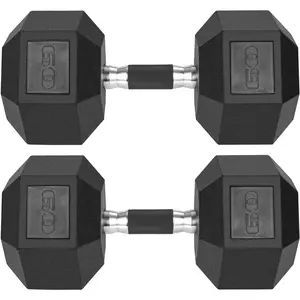 2pcs Rubber Grip Dumbbells Rubber Coated Cast Iron, with Anti-Slip Hex Black Dumbbell, Free Weights Dumbbell Set, 60lb/ 65lb/ 70lb/ 75lb dumbbell