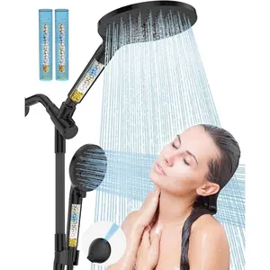 Dual Filtered Handheld Shower Heads Combo,  15-Mode High  Rainfall Showerheads Combo Set with Filter, for Hard Water, Removes Chlorine, Improves  Hair Condition, Matte Black