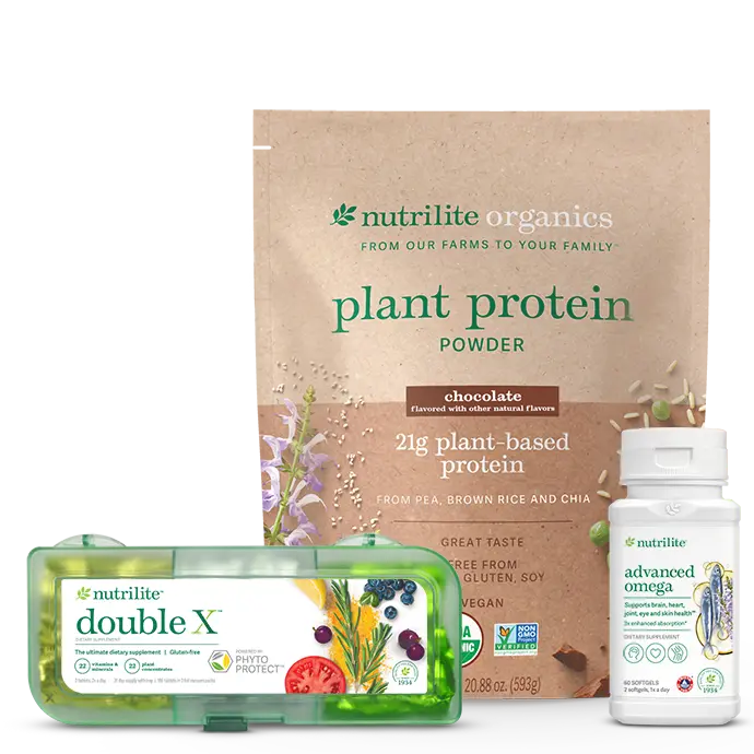 Amway Everyday Nutrition Solution Chocolate | Daily Nutrition Bundle | Plant Protein, Multivitamin & Omega | Chocolate Flavor Nutritional Shake with Protein, Vitamins, Minerals and Omega Nutrition Chocolate Nutritional Beverage Drink Mix