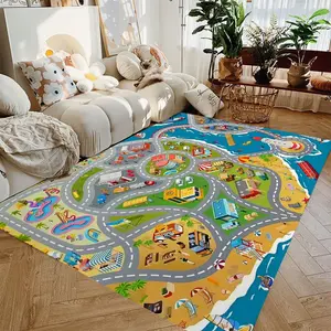 Car Track Rug Car Rugs for Kids Toy Cars City Life Road Rug for Kids Play Mat for Boys Girls Playroom Living Room Classroom Decorative Area Rug