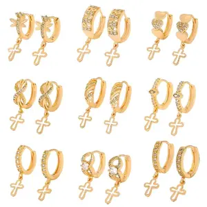 Popular Multi-style Design Gold-plated Ornament Cross Earrings for Women All-matching Copper Earrings jewelry latina brand woman hoop earring kaos denim shoop Pearl Bow Earrings Set clip  earrings sterling silver post hollow tube