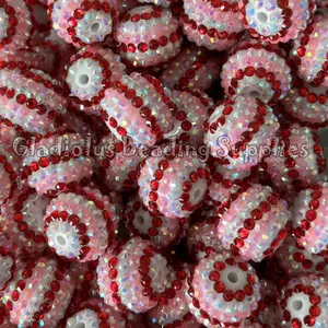 20mm Red/Pink Striped Acrylic Rhinestone Beads