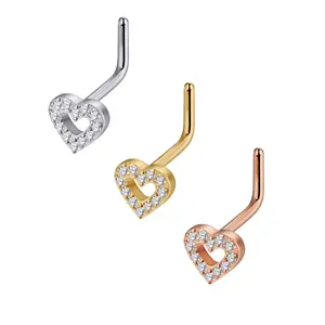 Titanium Heart Gem L-Bend Style Nose Ring | Beauty Mark Jewelry