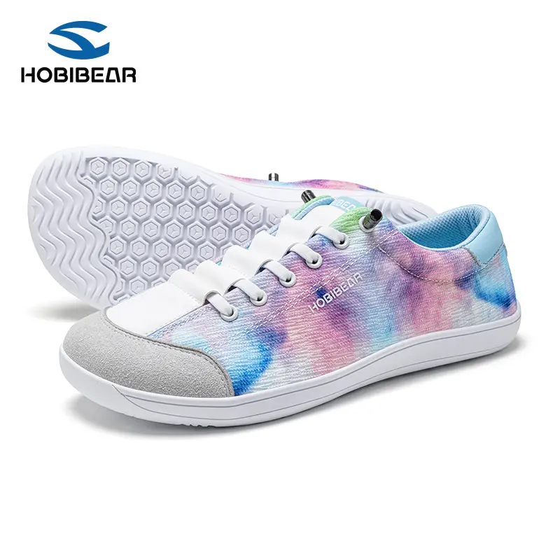 HOBIBEAR Barefoot Shoes, Ultra Light Sneakers for Women, 0 Drop Lace-up All Season Trainers with Pink Purple Gradient Ombre