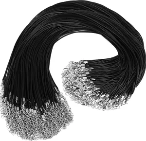 100 count  Leather Necklace Chains Bracelet Cord with Clasps for Pendants, Bulk Waxed Rope Necklace String, Black , 18" for  Making Supplies, 1.5mm
