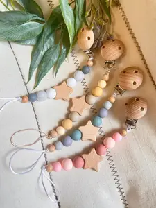Cute Pacifier Clip & Chain Set, Perfect Gift for Friends, Comfortable Wooden Chain, Holiday Birthday New Year Gifts, Unique Present Idea