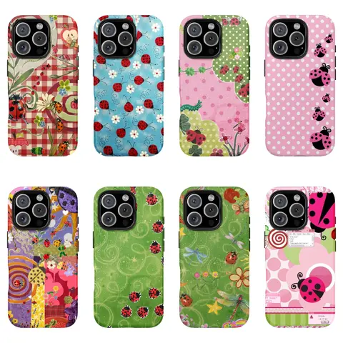 Floral Dot Ladybug Print Smartphone Casing, Durable 2-In-1 Protection Mobile Phone Accessories, Fits iPhone 17 16 15 14 13 12 Pro & Samsung Galaxy S25 S24 S23 S22 Ultra Handheld Devices
