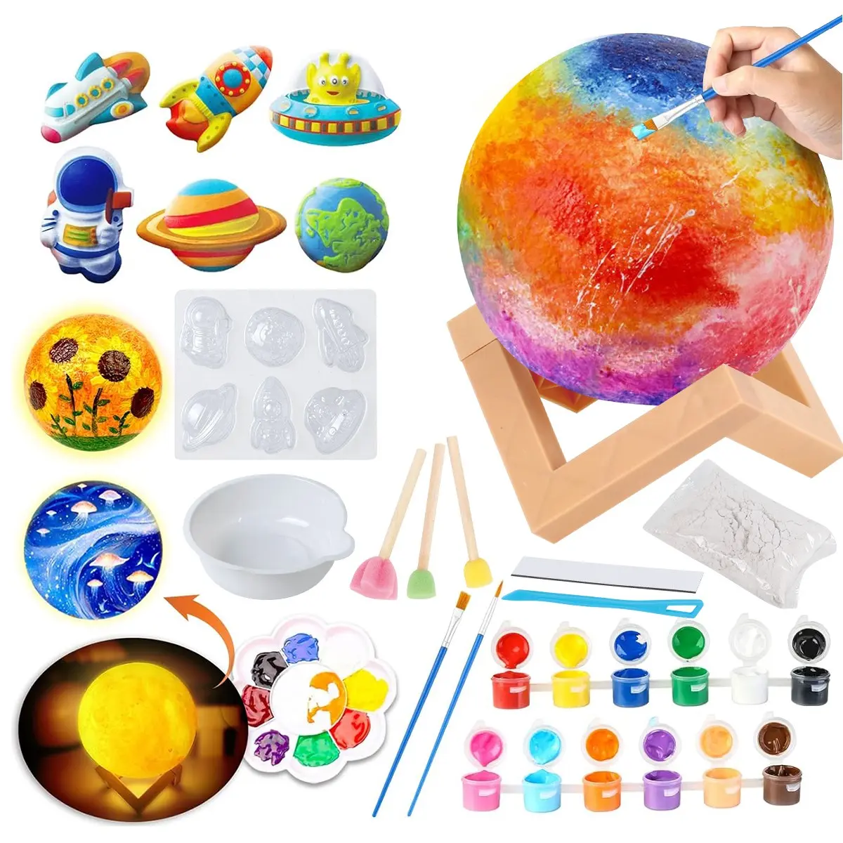 Handmade DIY Moon Lamp + Space Doll Coloring Set, Kids Doodle Educational Toy, Best Gift for Boys and Girls Ages 5+, Holiday Present