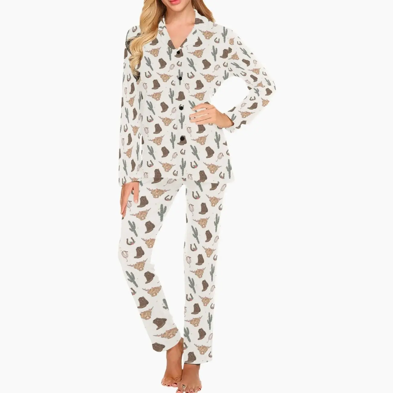 Baha Ranch Howdy Highland Cow Christmas Women's Western Pajama Set