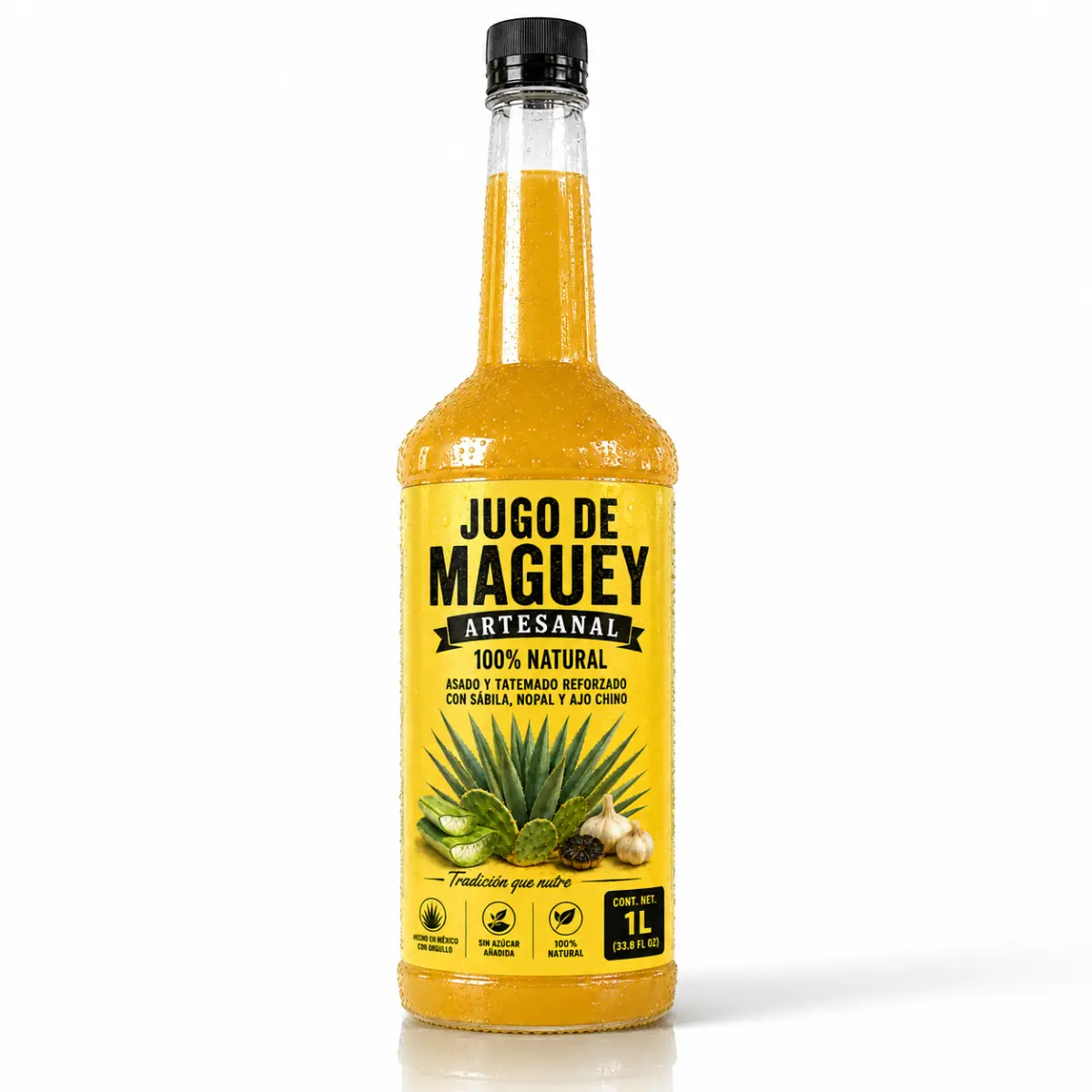 Jugo de Maguey PREMIUM Artesanal 1 Liter Mexican Botanical Beverage with Roasted Maguey Aloe Vera Nopal & Garlic 100% Natural No Added Sugar