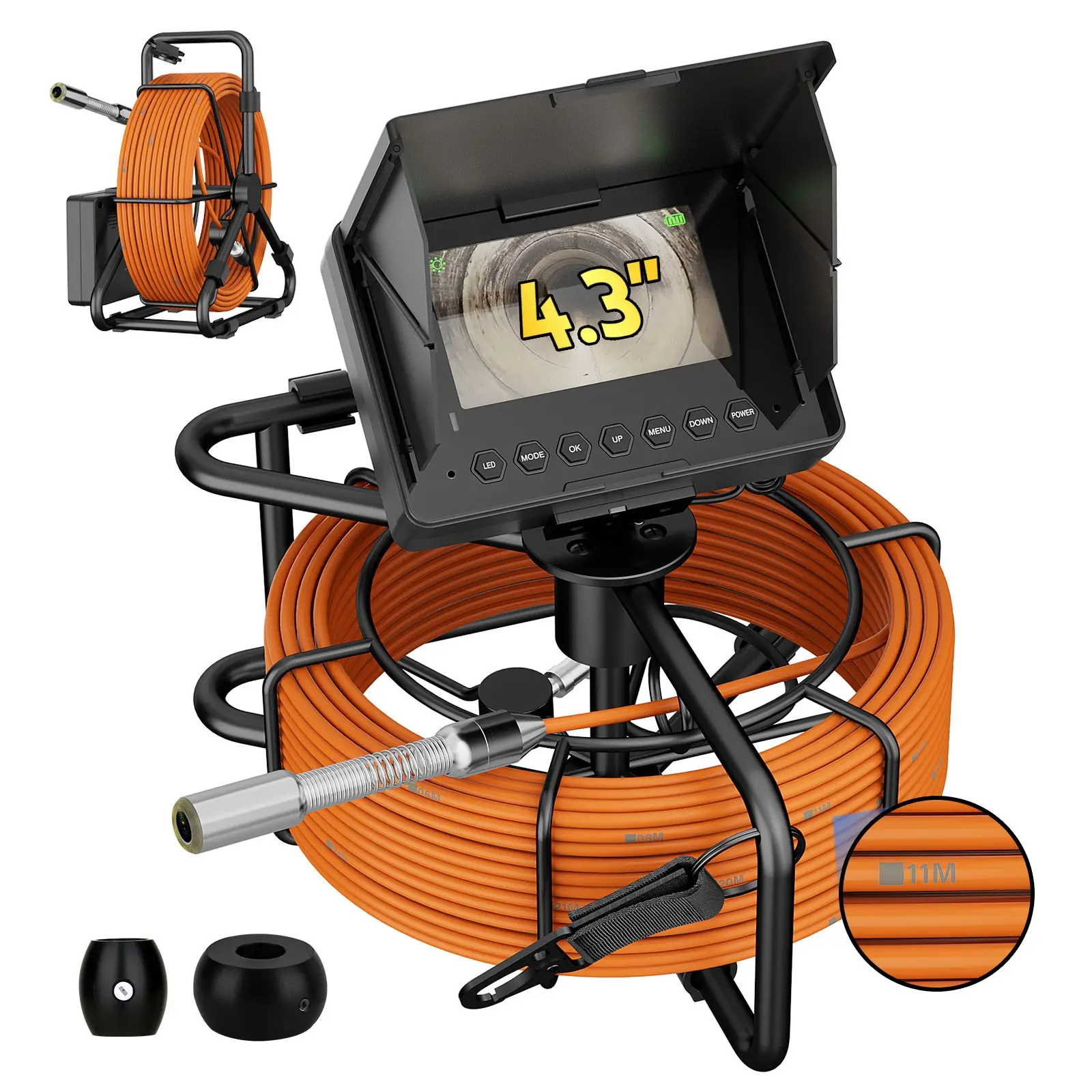 1080P Contractor & Homeowner Sewer Inspection Camera, 100ft Fiberglass Rod Cable with Marker, 32GB SD Card Audio-Video Recorder, 8 LEDs, 18mm IP68 Waterproof Stainless Steel Probe, 4.3'' Screen, Night Vision, Sun Visor, Portable Durable Pipe Monitor