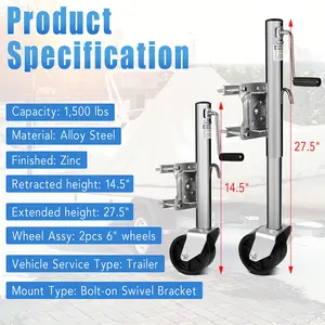 Dual Wheel Swivel Trailer Jack for Boat  Stable Leveling, RV, Camper & Utility Trailers – 1500 lbs Heavy Duty, 13" Lift, 6" Galvanized Wheels, Bolt-On/Weld-On, Corrosion-Resistant Tongue Jack