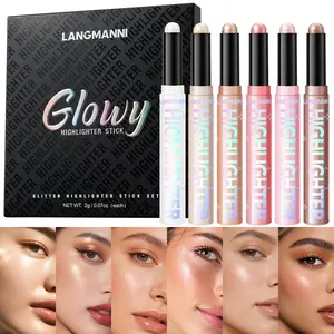 Langmanni Six Color Contour Glitter Highlighter Stick Set, Shiny Gloss Facial Brightening, Makeup Essential for Flawless Look