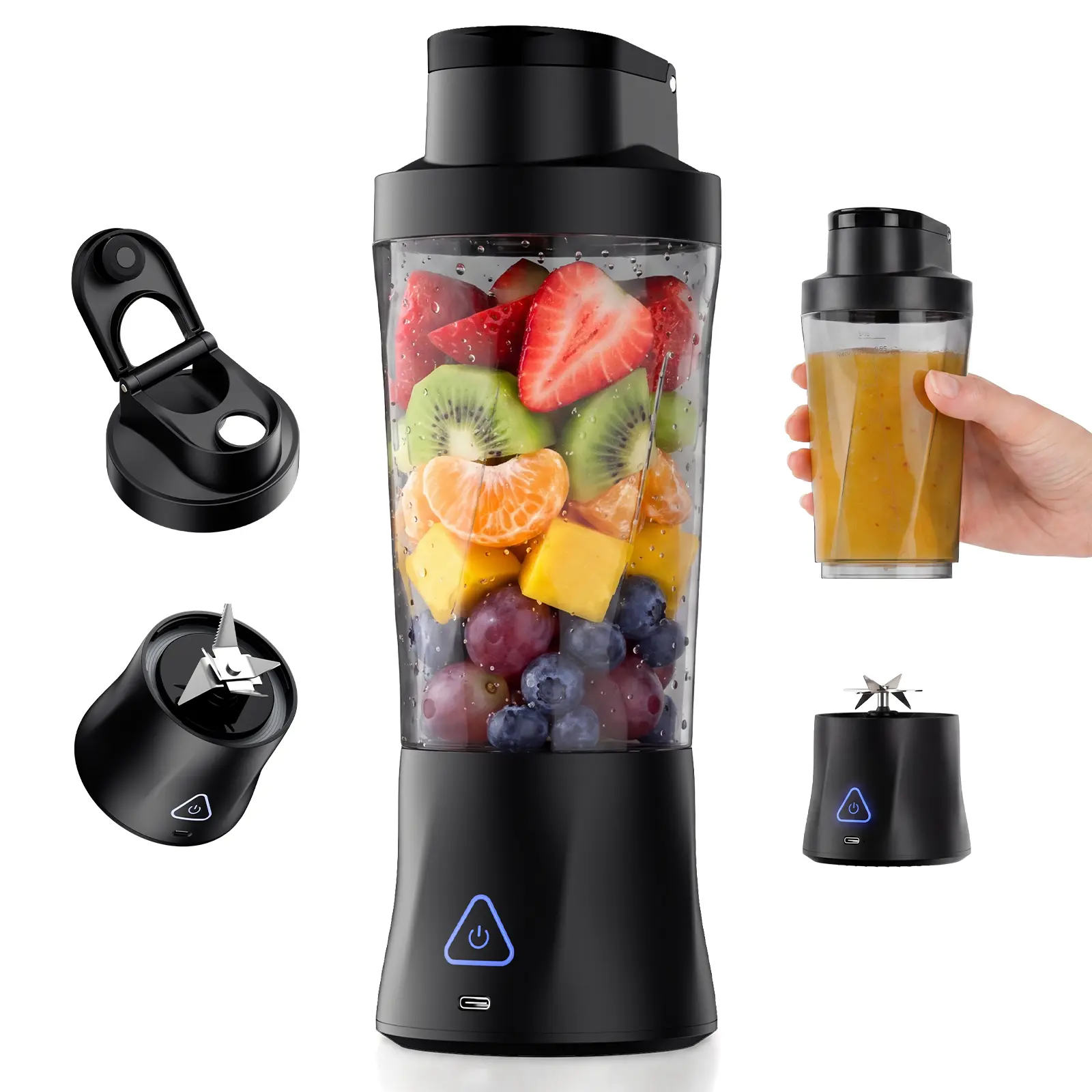 DDZJIAN 20000RPM Portable Blender, 24oz Personal Cordless, 3D Stirring 6-Blade, USB-C Rechargeable, BPA Free, Removable Vessel Leakproof Jug, for fruit, Shakes, Smoothies, High Yield, Ice Crush