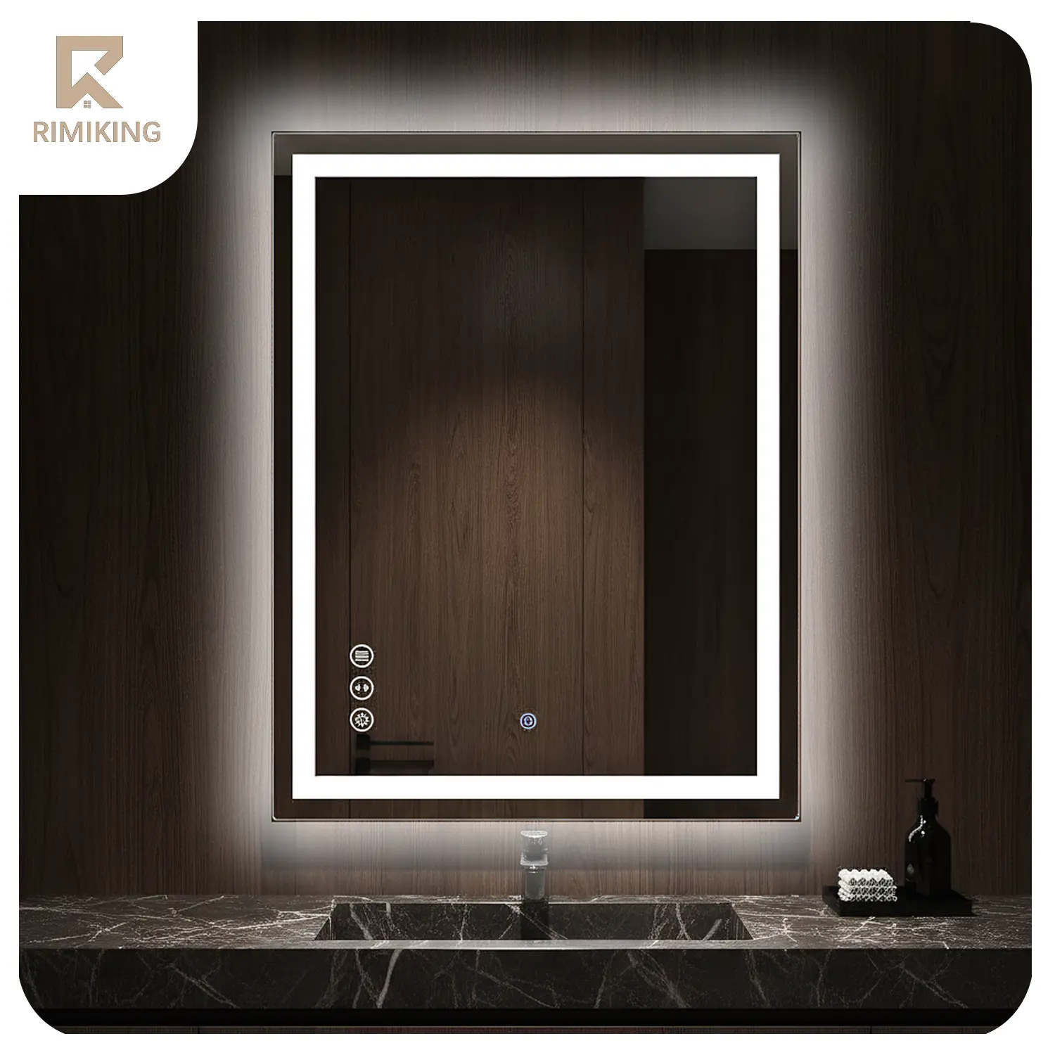 RIMIKING MI-ZJLED Anti-Fog LED Bathroom Mirror (Father's Day Gift) - Dimmable Touch Control, 3 Color Modes, Memory Function, Tempered Glass, 3-Way LED, Adjustable/Ambient Backlit Wall-Mounted Design, 3 Way Led Mirror Bathroom Mirrors, Adjustable Led Light
