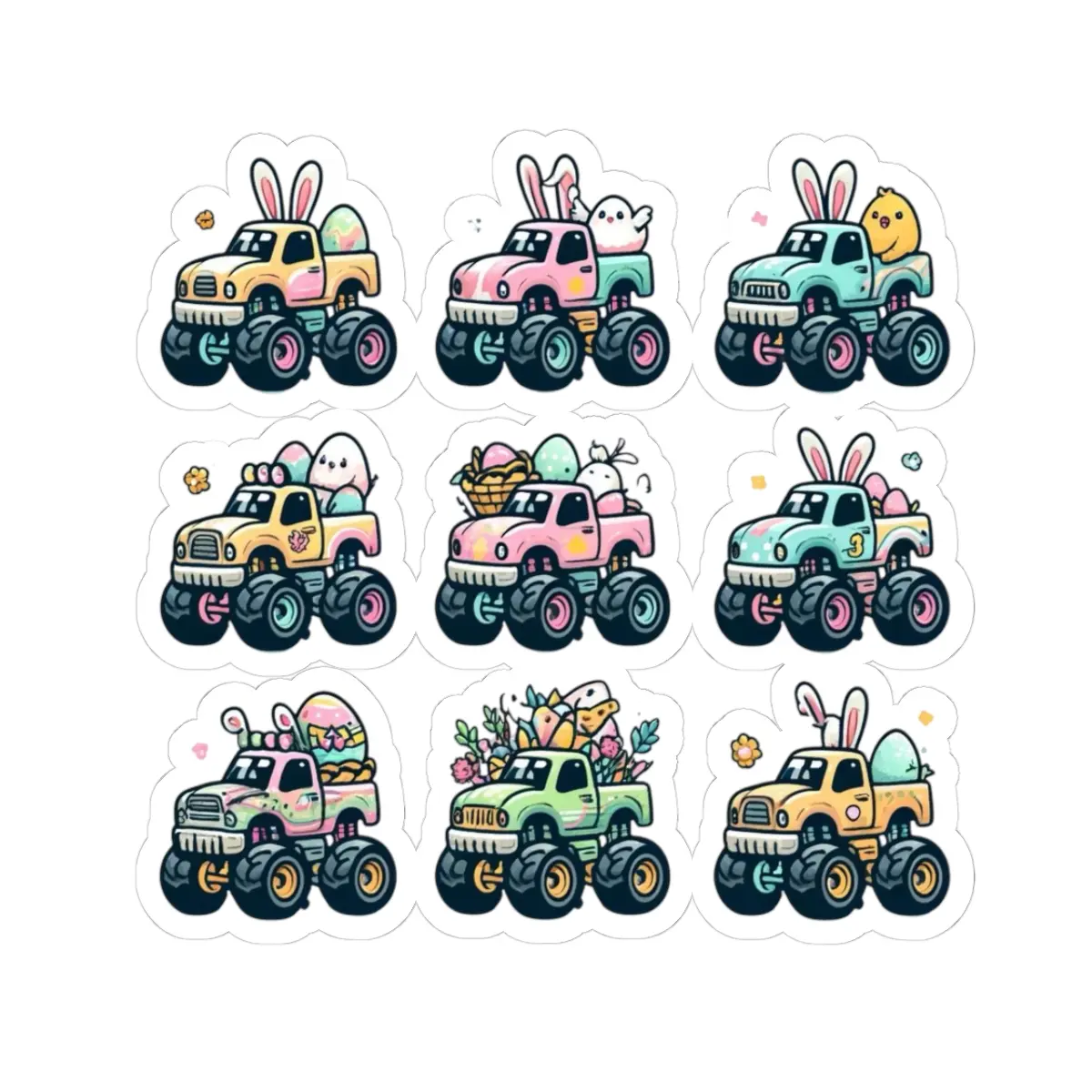 Whimsical Easter Bunny Truck Stickers, Cute Easter Decor, Spring Cheer, Laptop Stickers, Gift for Kids, Sticker Set