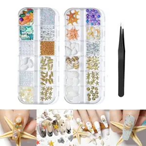 2 Boxes Ocean Theme Nail Charm Set With Clip Starfish,Shell Rhinestones, and Pearl Accents for Nail Art Decorations and Supplies (12 Pattern) - Home Improvement.