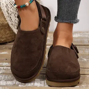 Women's Vintage Sandals Brown Suede Mules Comfort Closed-Toe Slingback Casual Indoor Outdoor Shoes