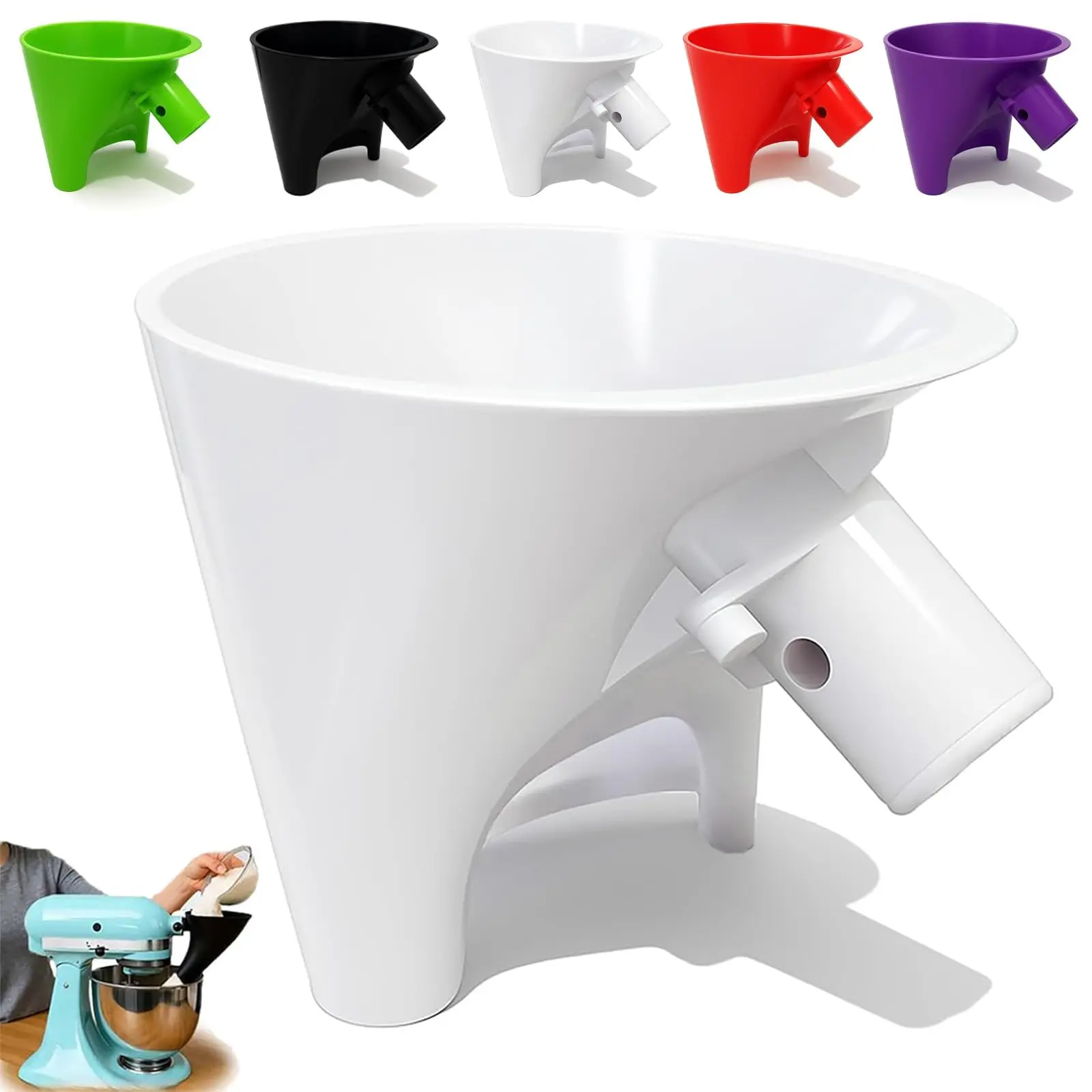 Flour Funnel Attachment Compatible with KitchenAid KSM150 5QT Stand Mixer, Plastic Easy Pour Baking Tool for Flour Sugar Eggs, Holiday Gift for Bakers & Home Kitchen